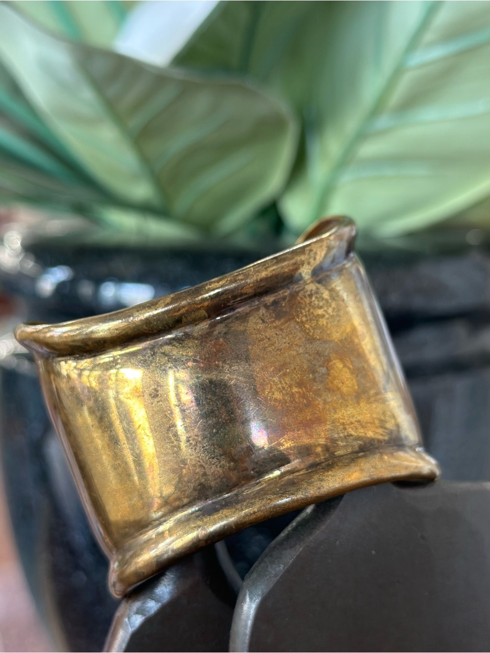Solid Brass curved cuff bracelet modernist French vintage